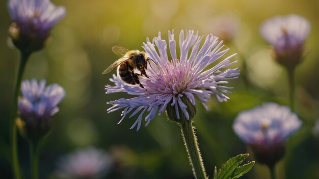 Ilustrar el mutualismo entre una abeja y una flor en flor