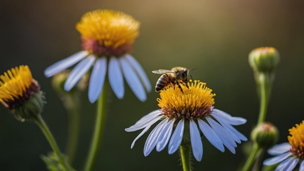 Ilustrar el mutualismo entre una abeja y una flor en flor