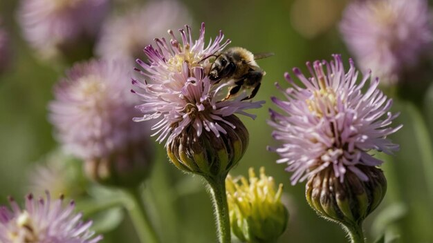 Ilustrar el mutualismo entre una abeja y una flor en flor