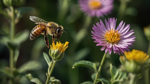 Ilustrar el mutualismo entre una abeja y una flor en flor