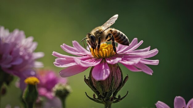 Ilustrar el mutualismo entre una abeja y una flor en flor