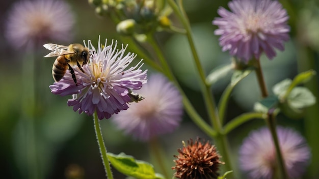 Ilustrar el mutualismo entre una abeja y una flor en flor