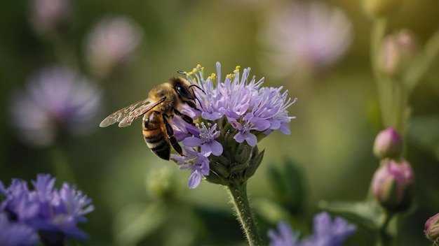 Ilustrar el mutualismo entre una abeja y una flor en flor