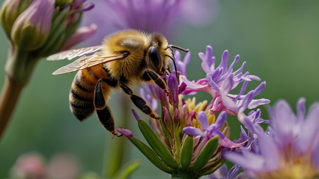 Ilustrar el mutualismo entre una abeja y una flor en flor