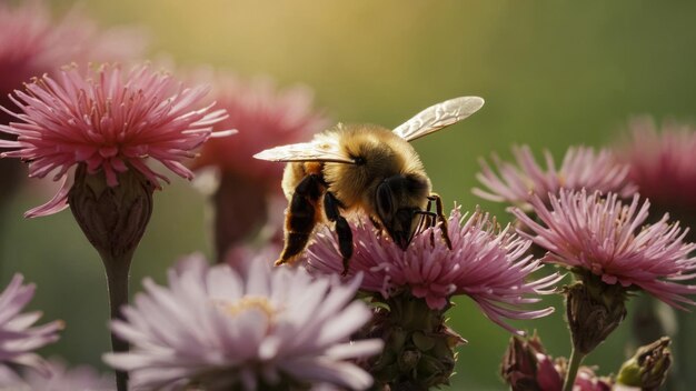 Ilustrar el mutualismo entre una abeja y una flor en flor