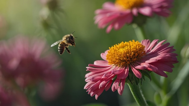 Ilustrar el mutualismo entre una abeja y una flor en flor