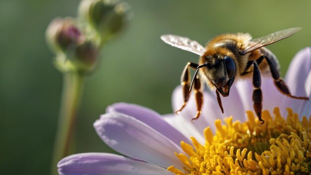 Ilustrar el mutualismo entre una abeja y una flor en flor