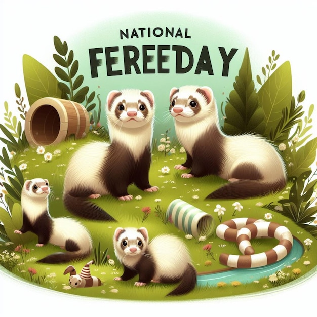 Ilustrar o Vector National Ferret Day Post para as mídias sociais