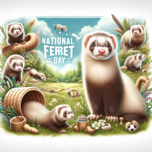 Ilustrar o Vector National Ferret Day Post para as mídias sociais