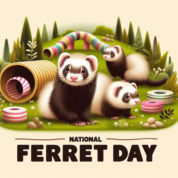 Ilustrar o Vector National Ferret Day Post para as mídias sociais