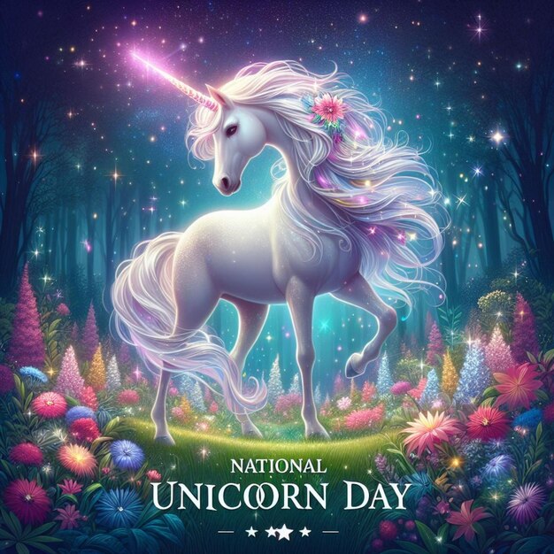 Ilustrar o Vector National Unicorn Day Post para as mídias sociais