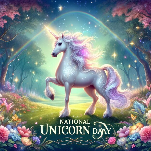 Ilustrar o Vector National Unicorn Day Post para as mídias sociais