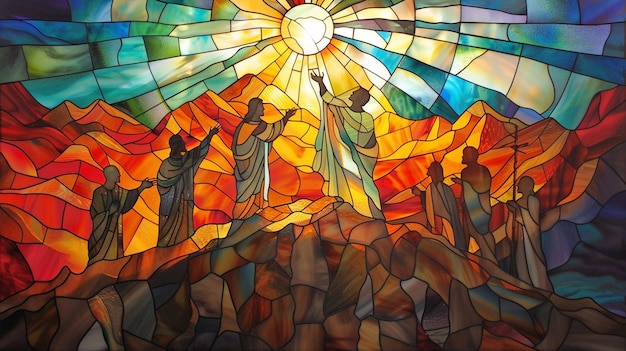 Ilustrar la Transfiguración de Jesús en la montaña con Moisés