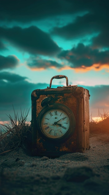 Foto ilustrar uma máquina de viagem no tempo de alta qualidade com interpretação artística de um relógio