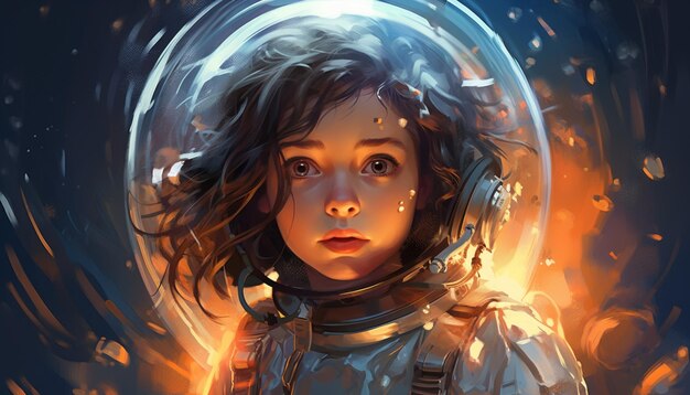 Ilustrar uma menina em trajes espaciais futuristas talvez com um capacete e um jetpack explorando o cosmos Este desenho pode combinar elementos de ficção científica e adve 21