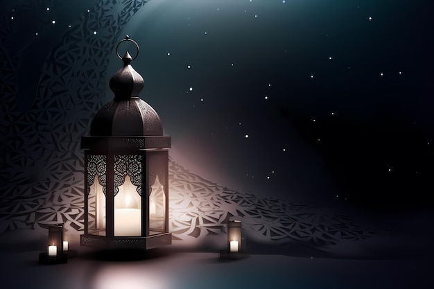 Ilustration islamische Laterne steht mit Kerzenlicht Ramadan Kareem Hintergrund Generierte KI