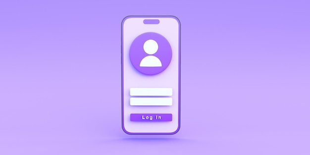 im Bildschirm auf einem lila Smartphone auf lila Hintergrund 3D-Render