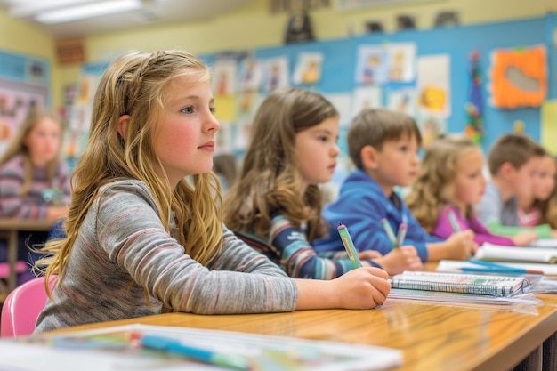 Im geschäftigen Grundschulklassenraum junger generativer Ai