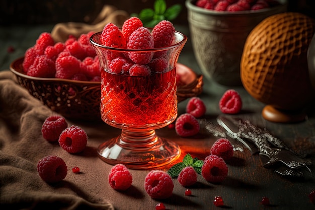 Im Glas frische Himbeeren