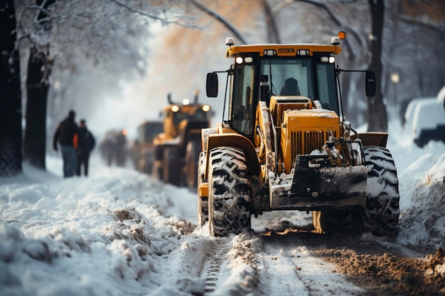 Foto im herzen des winters ein zuverlässiger traktor neben einem schneeentfernungs-kader
