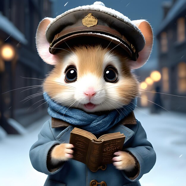 Im Herzen Londons inmitten des Winterschneefalls ein unglaublich entzückender anthropomorpher Hamster s