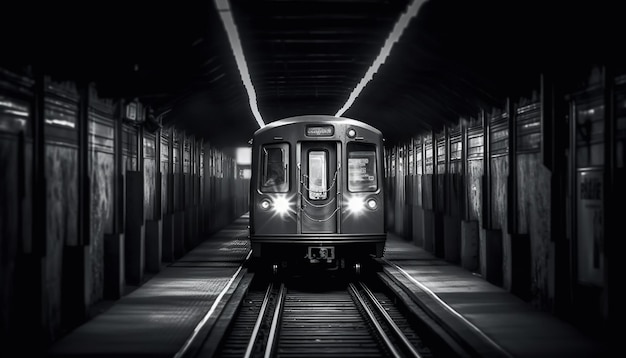 Im Inneren der U-Bahn spiegelte das dunkle Stadtleben alte, von KI generierte Architektur wider