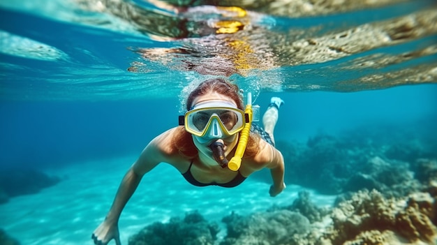 Im Wasser schnupft eine Frau mit einer Maske auf generativer KI