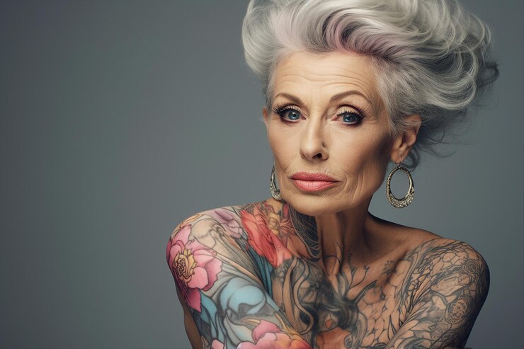 Foto image generative ai imagem de mulher glamour com tatuagem em seu corpo