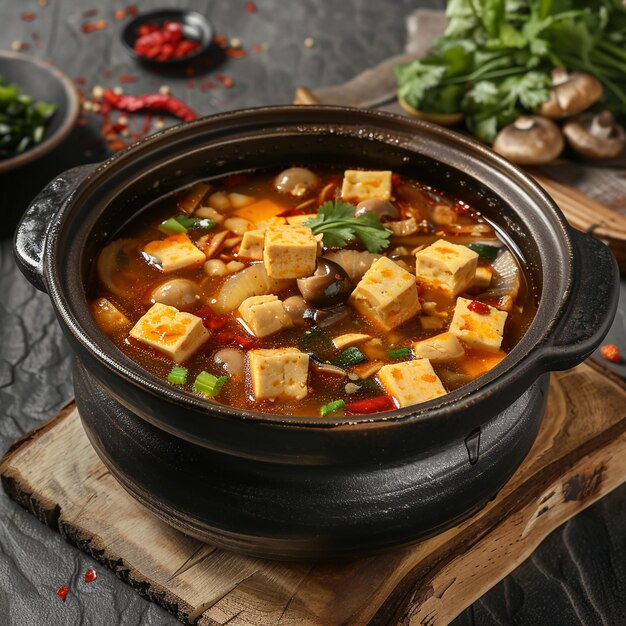 Foto image of chinese food that sichuan hot and sour soup tofu and good apply for book menu (imagem de comida chinesa que sichuan quente e azedo sopa de tofu e bom se aplicam para o menu do livro)