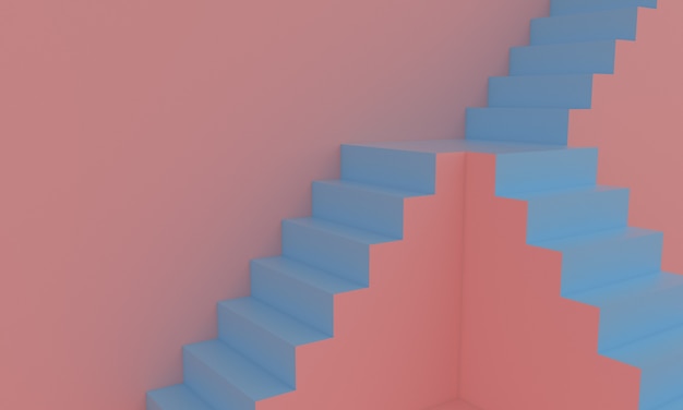 Imagem 3d de parede abstrata e escadas de fundo azul e rosa pastel estilo minimalista para pôster