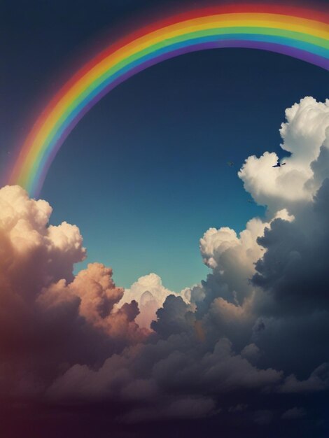 Foto imagem 3d de um arco-íris no fundo do gradiente do céu
