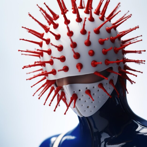 Foto imagem 3d de um ser humano usando um capacete com espinhos no estilo de pintura gotejante