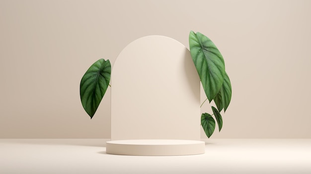 Imagem 3D render de maquete de espaço vazio planta caládio natureza pódio para exibição de produto