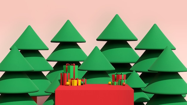 Imagem 3D render mock up pódio com espaço vazio para apresentação de natal e ano novo.