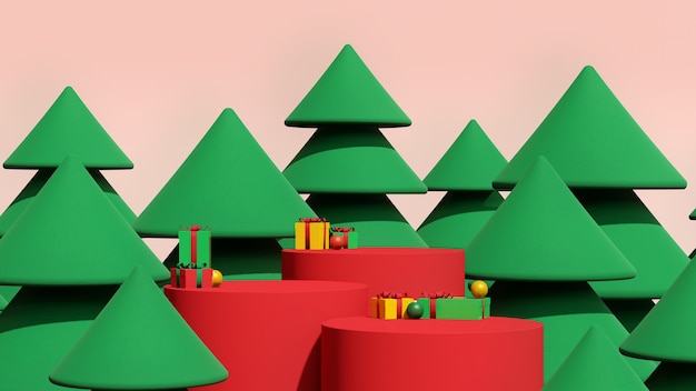 Imagem 3d render mock up pódio com espaço vazio para apresentação de natal e ano novo.