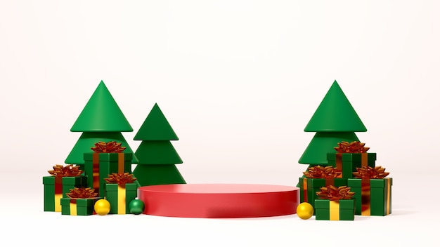 Imagem 3d render mock up pódio com espaço vazio para apresentação de natal e ano novo.