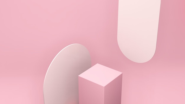 Imagem 3D render vista em perspectiva do olho de pássaro rosa pódio com fundo rosa claro para exibição de produto