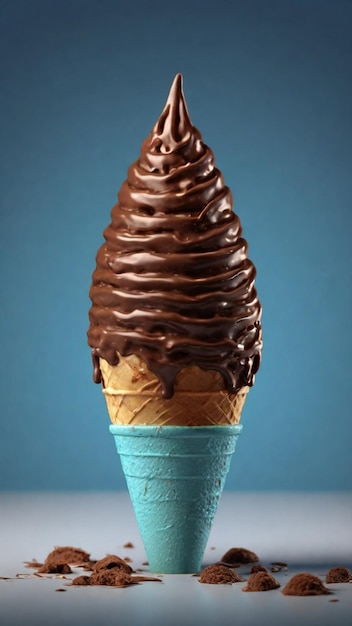 Foto imagem 4k de um cone de sorvete com sabor a chocolate