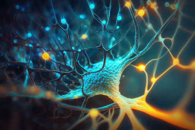Imagem abstrata científica e tecnológica da imagem gerada pela tecnologia de rede neural biológica AI