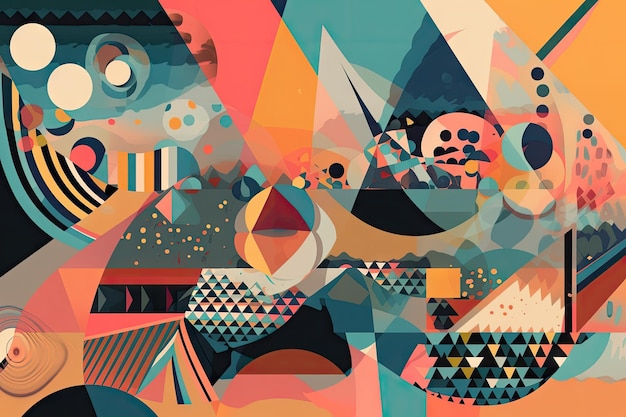 Imagem abstrata com formas e cores formando padrões geométricos criados com ai generativa