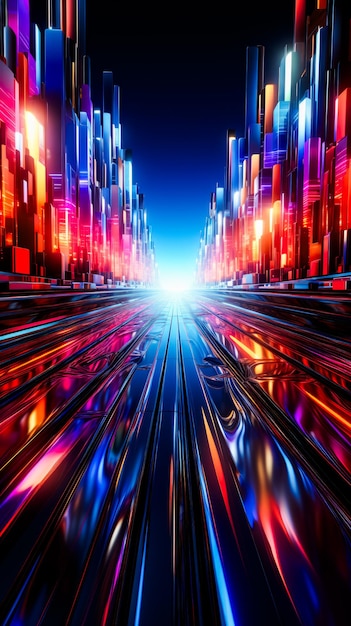 Imagem abstrata de cidade futurista com luz brilhante no final do túnel IA geradora