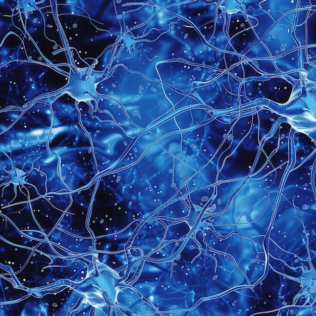 Foto imagem abstrata de conexões neurais em fundo azul