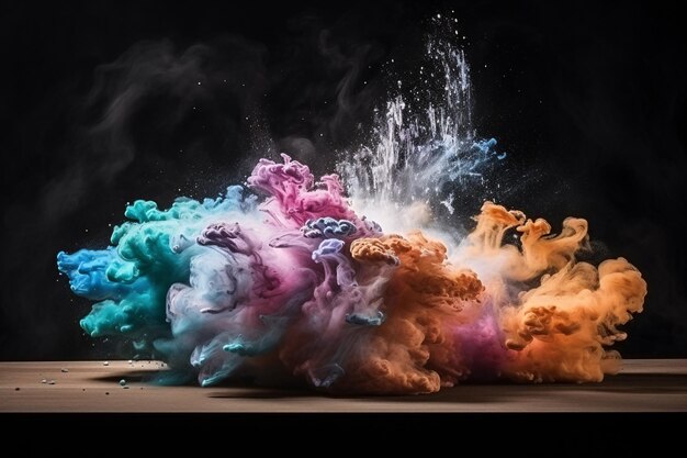Foto imagem abstrata de um cérebro humano explodindo em um pó colorido ia geradora