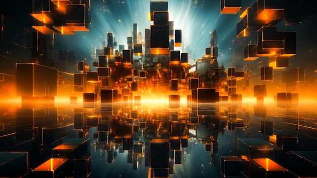 Imagem abstrata de uma cidade com arranha-céus ao fundo IA generativa