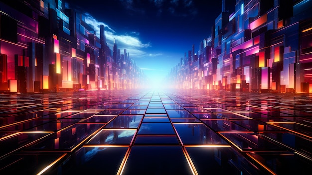 Imagem abstrata de uma cidade futurista com fundo do céu IA generativa