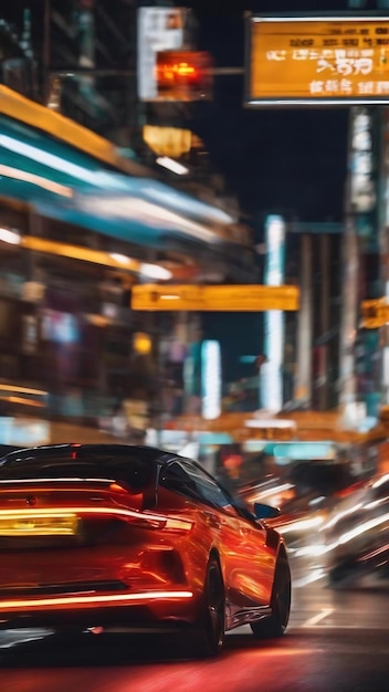 Imagem abstrata do movimento desfocado de carros na estrada da cidade à noite