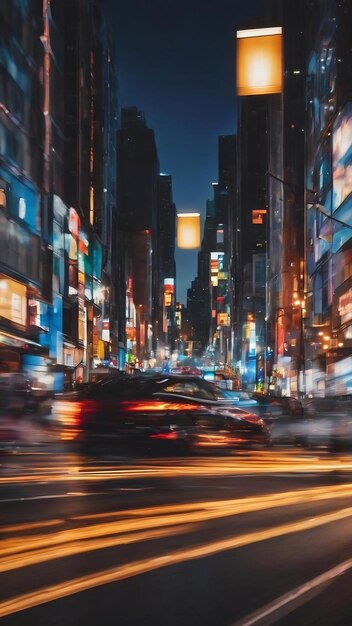 Imagem abstrata do movimento desfocado dos carros na estrada da cidade à noite