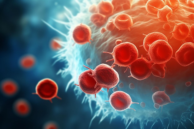 Imagem abstrata em 3D de glóbulos vermelhos no sistema circulatório