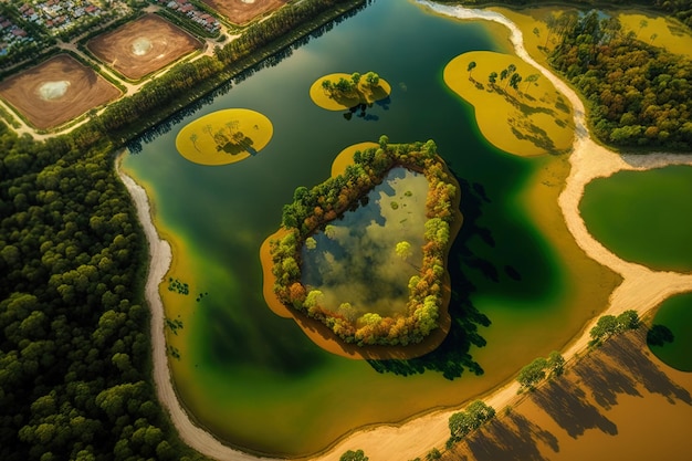 Imagem aérea da Lagoa do Taquaral no Parque Campinas Portugal São Paulo Brasil