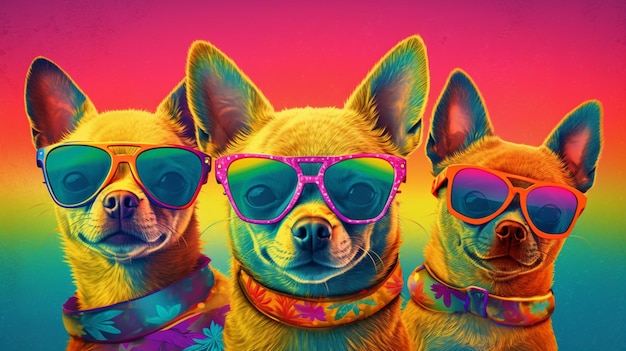 Imagem Ai generativa de chihuahuas usando sol colorido Ai generativa